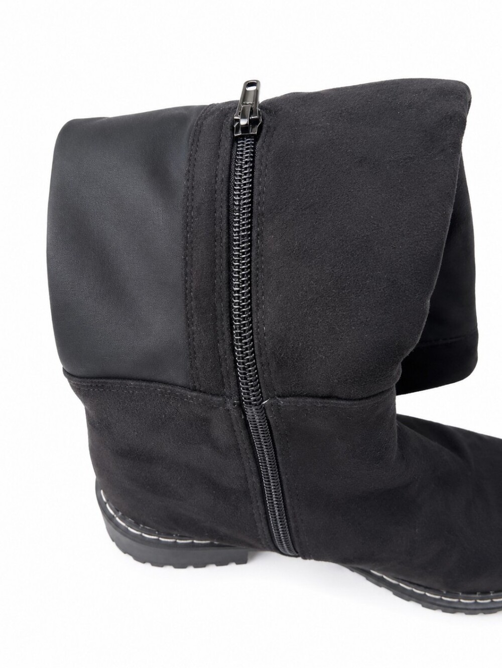 Esprit Black Suede Slouch Boots Lug Sole Zip Mid Calf Grunge Moto Y2K Size 6.5 - Picture 6 of 14